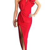 אלואיזיה - שמלת מידי עם שרוולים רפויים וכתף חשופה