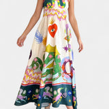 ארלין שמלת מידי פשתן מודפסת מעורבת