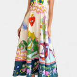 ארלין שמלת מידי פשתן מודפסת מעורבת