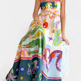 ארלין שמלת מידי פשתן מודפסת מעורבת