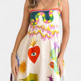 ארלין שמלת מידי פשתן מודפסת מעורבת