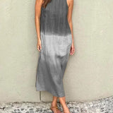 Melisa - שמלת כותנה ופשתן עם צווארון עגול