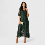 שמלת מקסי תחרה עם קפלים ונצנצים