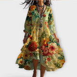 שמלת בוהו וינטג' עם הדפס פרחים וקרדיגן