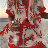 דפירה™ | חליפת לינה קצרה עם הדפס לובסטר