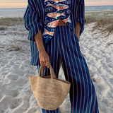 זיירין™ | סט פשתן עם הדפס קוי כחול