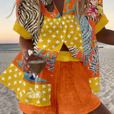 נורליה™ | חליפת לייקרה קצרה עם הדפס נקודות