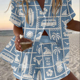 Trenara™ | חליפת לין קצרה עם הדפס קראוון