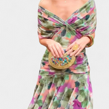 אלונדרה שמלה ארוכה עם הדפס פרחוני פנטזיה וצווארון בצורת V