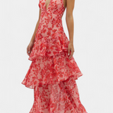 דומניקה שמלת גזה עם מחשוף V ושכבות זורמות