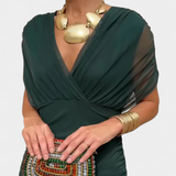 אלונדרה שמלה ארוכה עם הדפס פרחוני פנטזיה וצווארון בצורת V