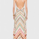 אגוסטינה שמלת תחרה ארוכה עם מחשוף V ודוגמת זיגזג