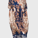 שמלת מידי עם צווארון וי והדפסה רחבה של טליה