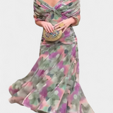 אלונדרה שמלה ארוכה עם הדפס פרחוני פנטזיה וצווארון בצורת V