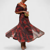 שמלת מקסי עם הדפס עלי שירה