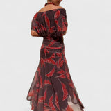 שמלת מקסי עם הדפס עלי שירה