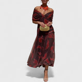 שמלת מקסי עם הדפס עלי שירה