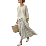 אורסין | חולצה קלילה וחצאית מידי מפוספסת