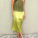 Melisa - שמלת כותנה ופשתן עם צווארון עגול