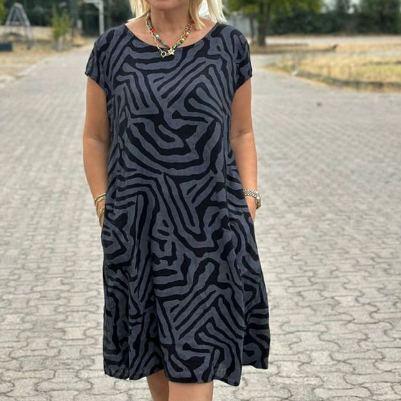 נליה™ - שמלת קיץ עם צווארון עגול ודפס יפה