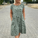 נליה™ - שמלת קיץ עם צווארון עגול ודפס יפה