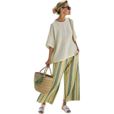 איילה | סט פשתן מלוטש עם פרטים פסים