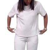 סט תואם אלגנטי עם שרוולים קצרים בגוון אחיד