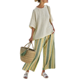 איילה | סט פשתן מלוטש עם פרטים פסים