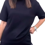 סט תואם אלגנטי עם שרוולים קצרים בגוון אחיד