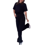 סט תואם אלגנטי עם שרוולים קצרים בגוון אחיד