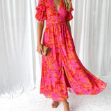 Derana - שמלת מקסי אדומה-ורודה