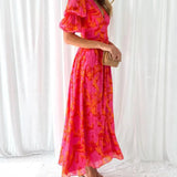 Derana - שמלת מקסי אדומה-ורודה