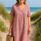 Letizia - שמלת כותנה ופשתן עם שרוולים קצרים