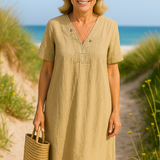 Letizia - שמלת כותנה ופשתן עם שרוולים קצרים