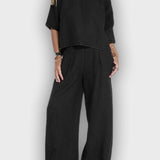 חליפת כותנה-פשתן אלגנטית לנשים בשני חלקים