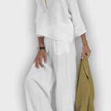 חליפת כותנה-פשתן אלגנטית לנשים בשני חלקים