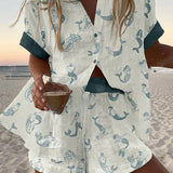 ג'לירה™ | חצאית קצרה מבד פשתן עם הדפס סירנה