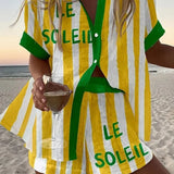 הלורה™ | חליפת לينو קצרה עם פסים צהובים