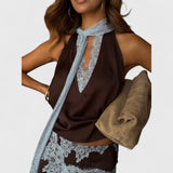 חולצת תחרה חומה-כחולה של אמית