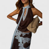 חולצת תחרה חומה-כחולה של אמית