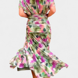 אלונדרה שמלה ארוכה עם הדפס פרחוני פנטזיה וצווארון בצורת V