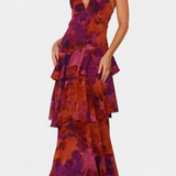 דומניקה שמלת גזה עם מחשוף V ושכבות זורמות