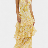 דומניקה שמלת גזה עם מחשוף V ושכבות זורמות