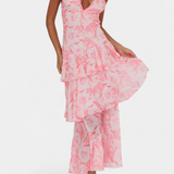 דומניקה שמלת גזה עם מחשוף V ושכבות זורמות