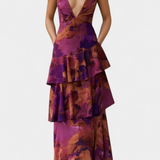 דומניקה שמלת גזה עם מחשוף V ושכבות זורמות