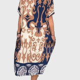 שמלת מידי עם צווארון וי והדפסה רחבה של טליה