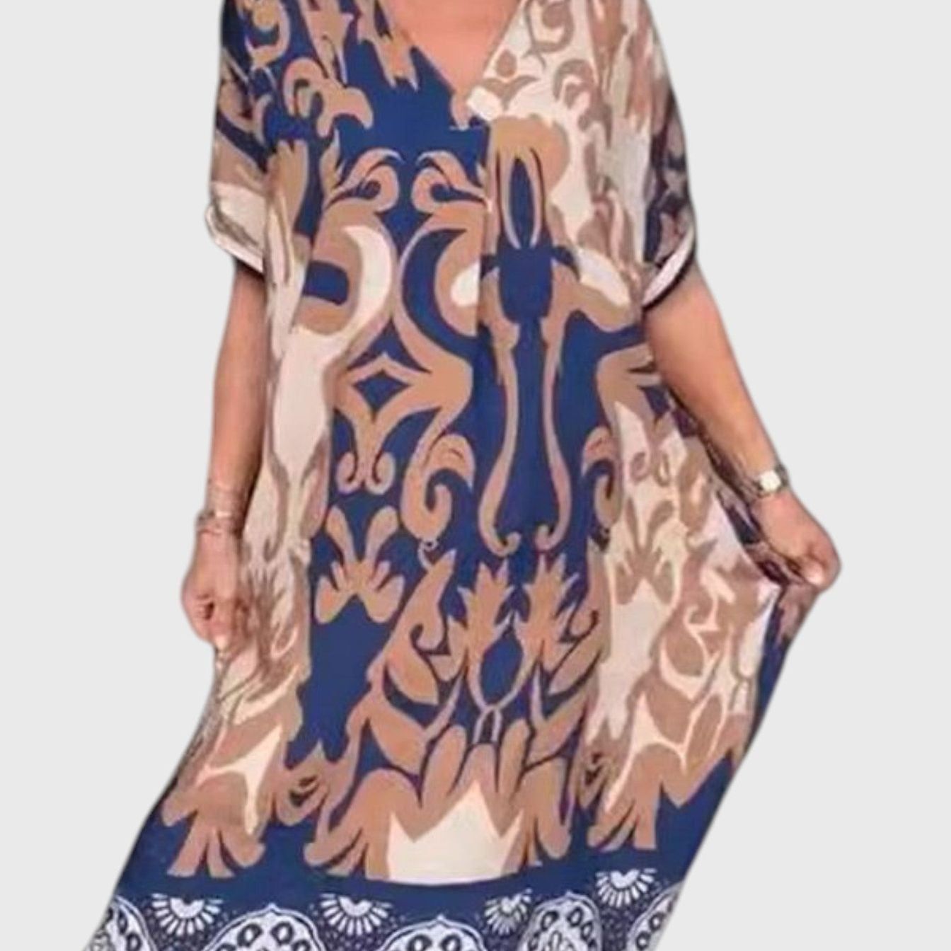 שמלת מידי עם צווארון וי והדפסה רחבה של טליה